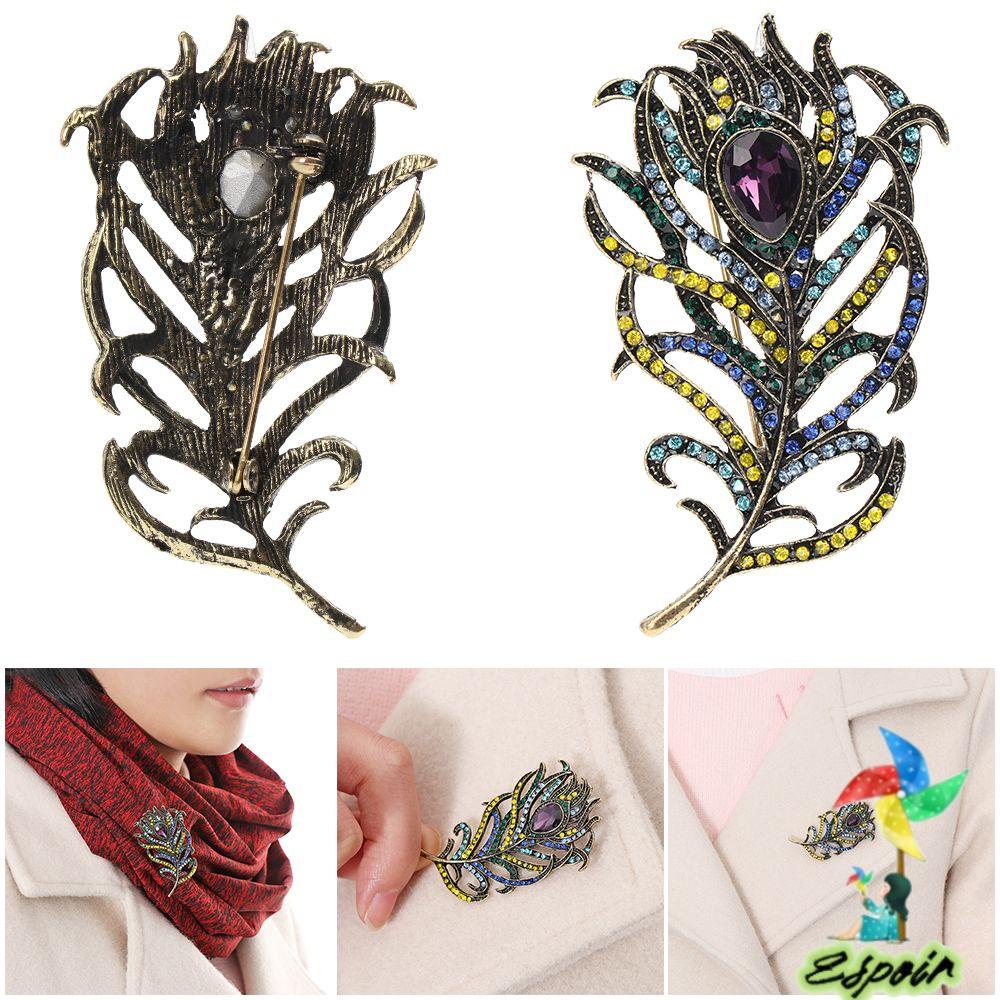 ESPO Ghim Cài Áo Hình Con Công Đính Đá Thời Trang