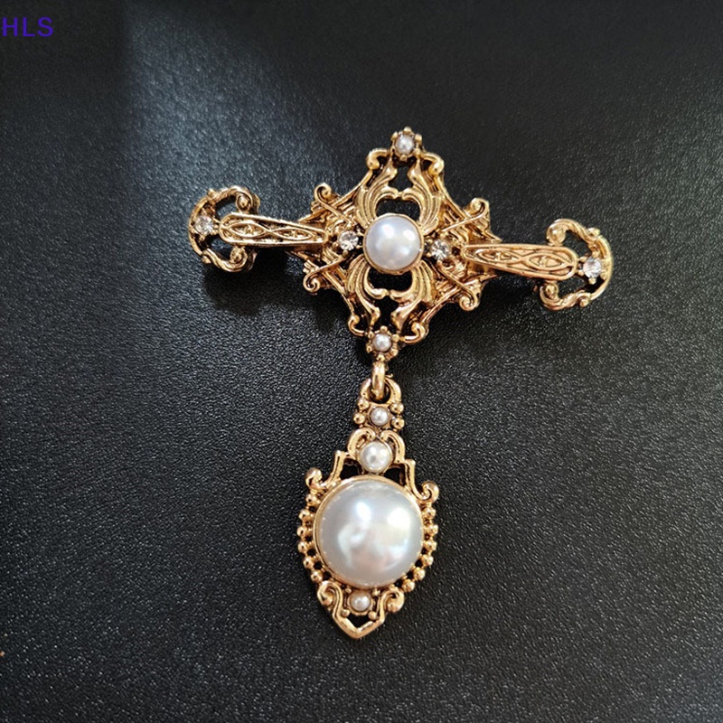 Ghim Cài Áo Hình Thánh Giá Đính Ngọc Trai Phong Cách Baroque Cổ Điển Dành Cho Nữ