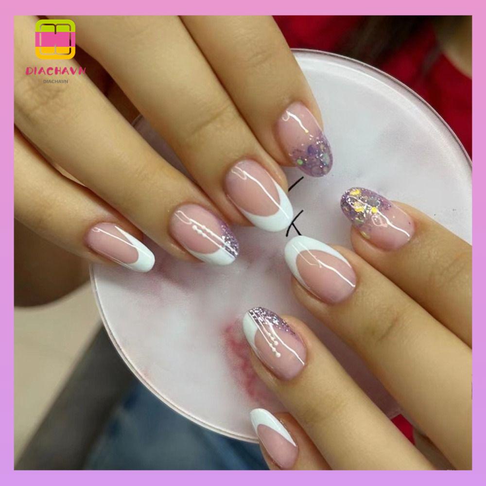 DIACHAVN Bộ 24 Móng Tay Giả Tự Làm Trang Trí Tiện Dụng