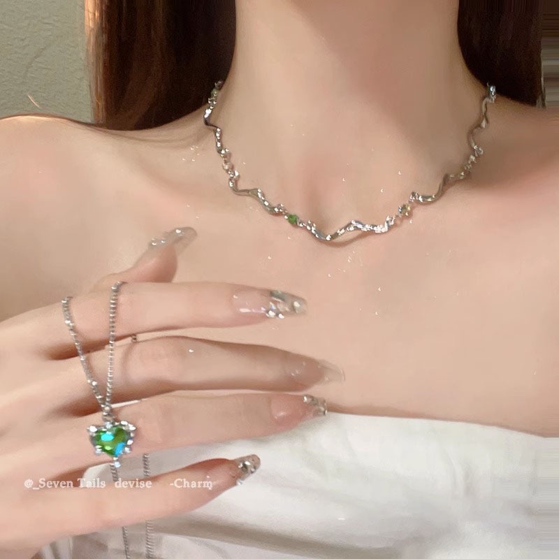 Vòng cổ Đính Đá Zircon Màu Xanh Lá Sang Trọng Thời Trang Cho Nữ