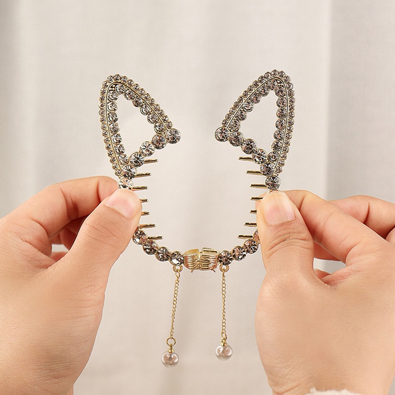 Ygt Kẹp Tóc Đính Đá Hình Tai Thỏ Mèo Thời Trang Cho Nữ