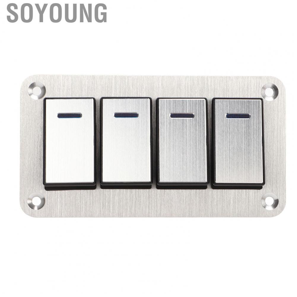 Soyoung 4 Gang Rocker Switch Brushed Process Blue Backlight Marine Boat with DIY  for Cars RVs Buses Trailers UTV