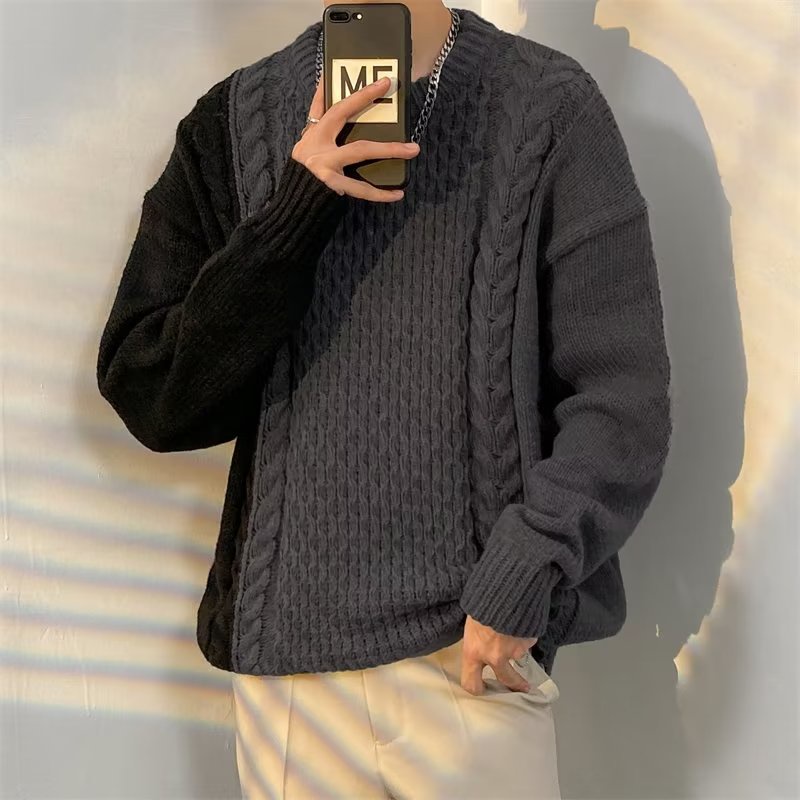 Áo Sweater Dệt Kim Tay Dài Dáng Rộng Phối Màu Tương Phản Thời Trang Cho Nam Giới