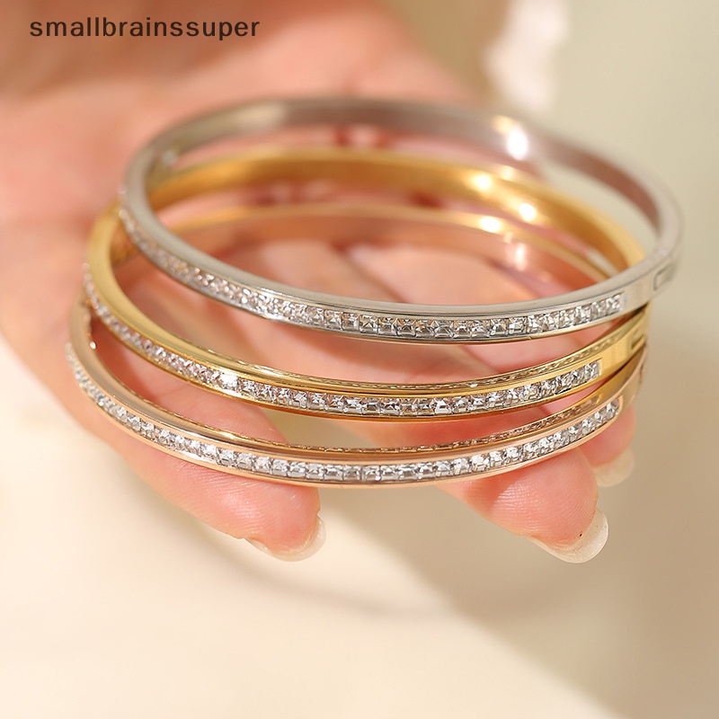 Smallbrainssuper Vòng Đeo Tay Bằng Thép Titan Đính Kim Cương Lấp Lánh Không Phai Màu Đơn Giản Thời Trang Cho Nữ SBS