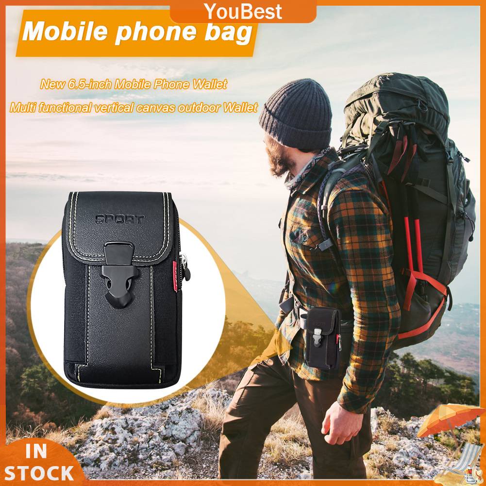 Portable Mobile Phone Pouches Multi-function Men Canvas Waist Belt Bum Bag Running Pouch Travel Camping