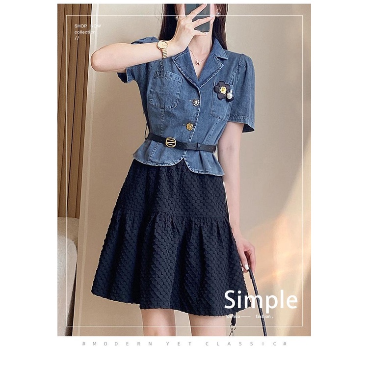 Bộ Áo Thun + Chân Váy Denim Chữ A Phong Cách Phương Tây Thời Trang Mùa Hè 2023 Mới