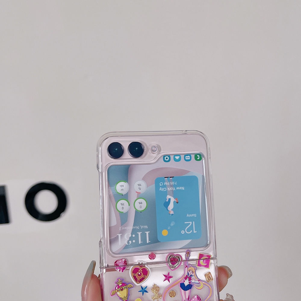 Phim hoạt hình dễ thương màu hồng love chain case điện thoại cho samsung galaxy z flip 5 z flip5 ốp lưng pc cứng cho zflip5 case shell