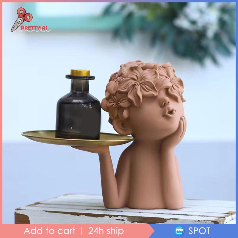 Khay Điêu Khắc Hình Cô Gái Và Cánh Hoa Hiện Đại Sáng Tạo Kèm Khay Để Bàn Trang Trí Phòng Khách / Quán Bar