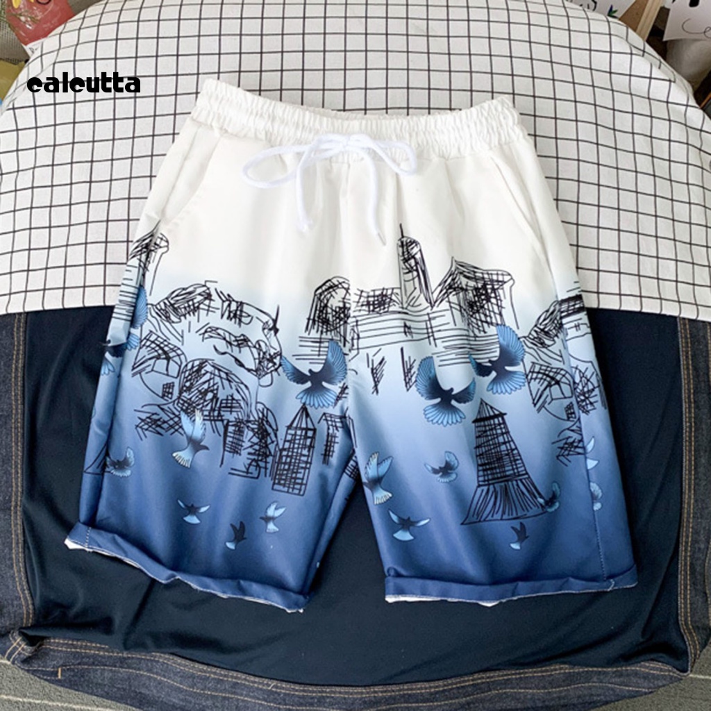 [calcutta] Quần Short Dây Rút Lưng Thun Dáng Rộng In Chữ Thoải Mái Dùng Khi Chơi Thể Thao Bóng Rổ / Đi Biển