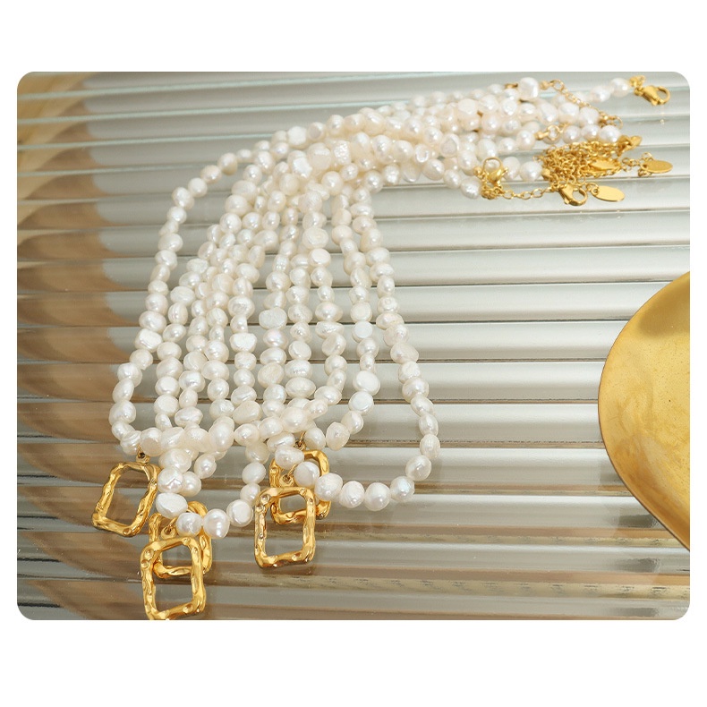 Vòng cổ Chuỗi Ngọc Trai Hình Bầu Dục Không Phai Màu Phong Cách Pháp Thanh Lịch