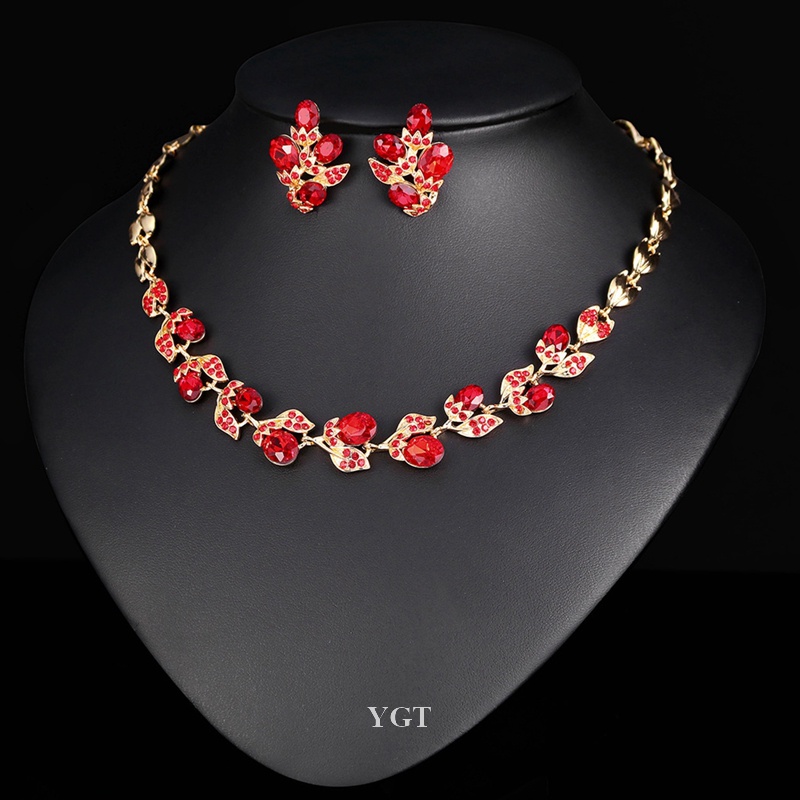 Ygt Set Vòng cổ Và Bông Tai Dáng Dài Đính Đá Pha Lê Thời Trang Cho Cô Dâu
