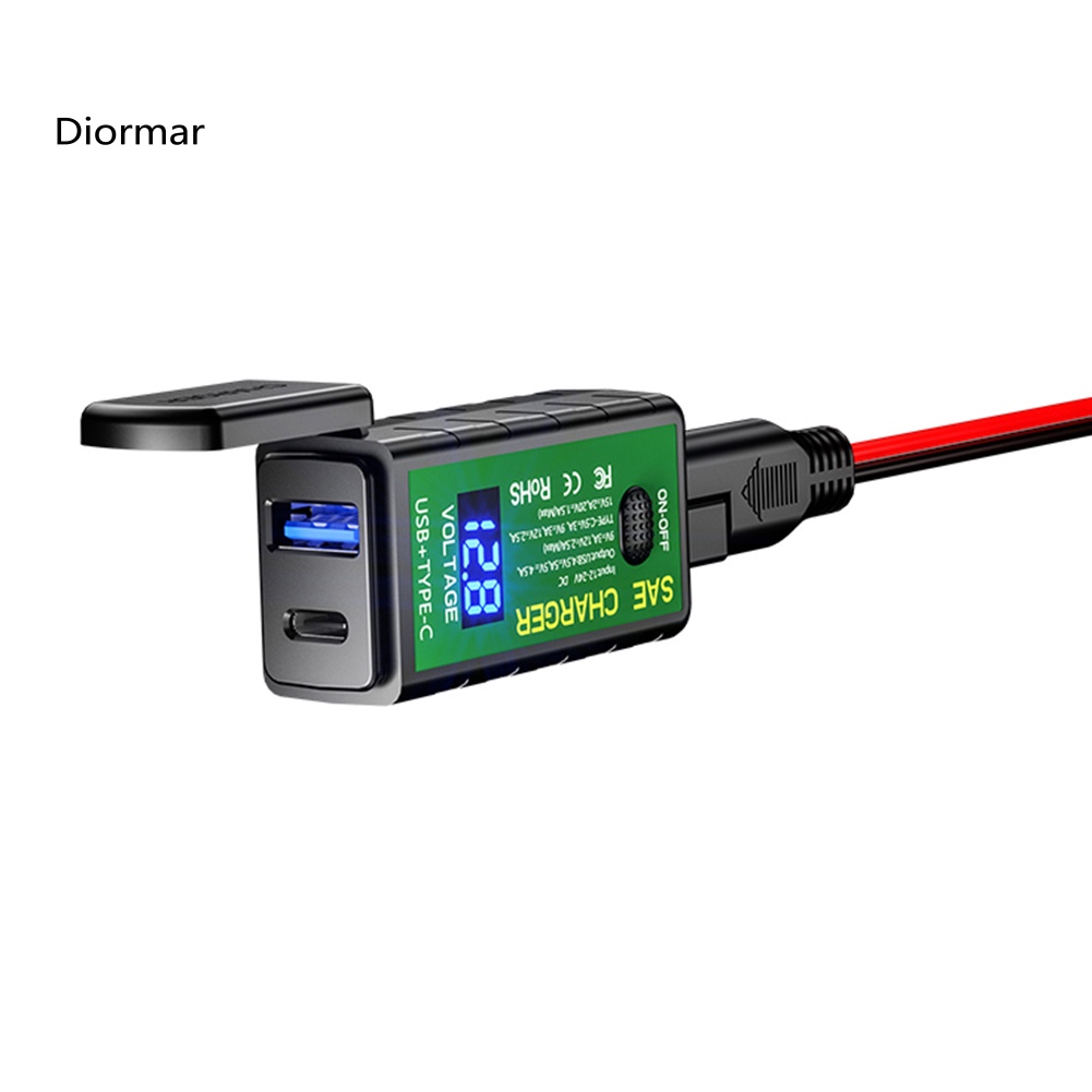 Bộ Sạc Nhanh Chuyển Đổi Vôn Kế Dc M2 31A / 48A SAE Sang USB Type-C Cho Xe Máy