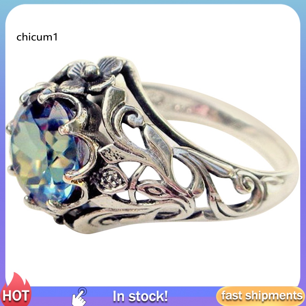 Nhẫn Đính Đá Zircon Màu Sắc Cầu Vồng Phong Cách Cổ Điển Sáng Tạo Dành Cho Nữ