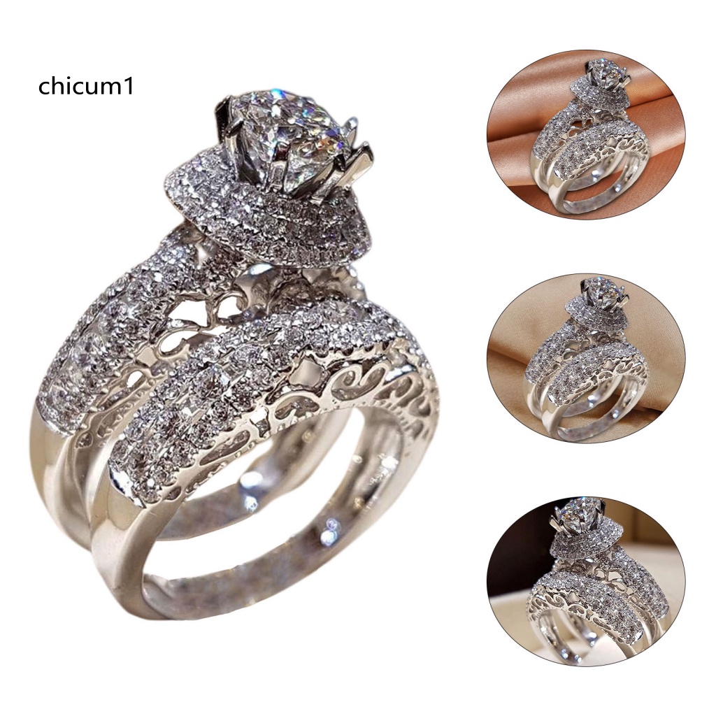 1 Cặp Nhẫn Cưới Mạ Điện Đính Đá Zircon Sáng Bóng