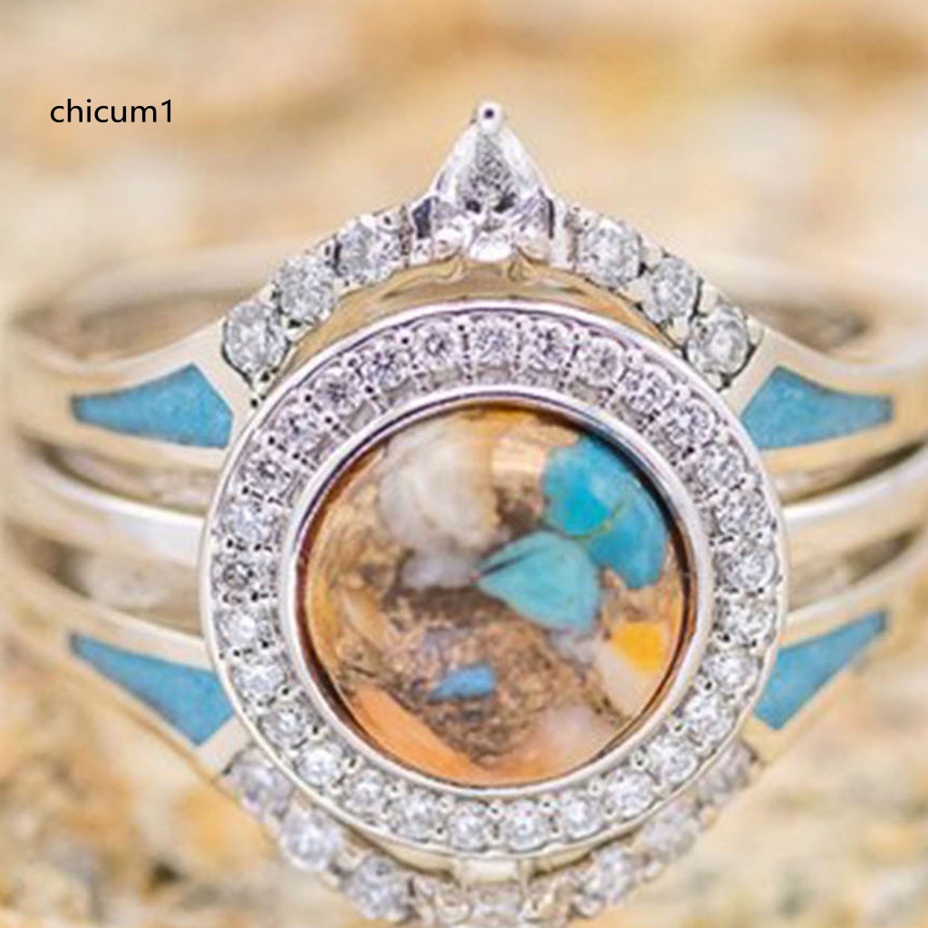 Set 3 Nhẫn Đính Đá Phong Cách Bohemian Dành Cho Nữ