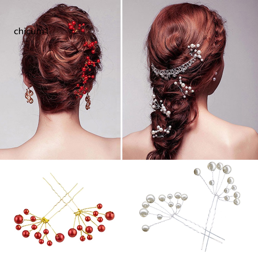 Set 2 Kẹp Tóc Đính Ngọc Trai Giả Lấp Lánh Thời Trang Cho Nữ