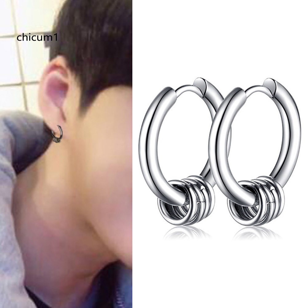 Khuyên Tai Tròn Bằng Thép Không Gỉ Phong Cách Hip Hop Thời Trang