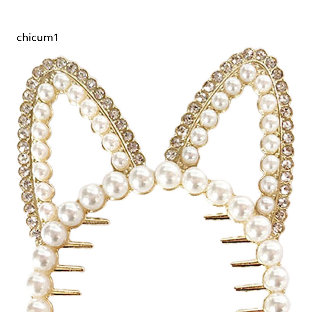 Kẹp Tóc Hình Tai Mèo Đính Đá Và Ngọc Trai Giả Lấp Lánh Thời Trang Cho Nữ