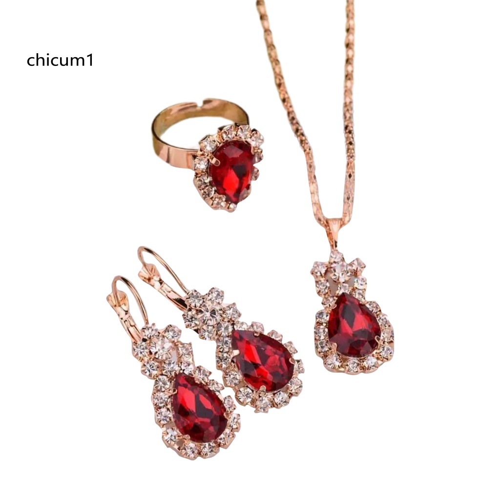 Set 3 Món Trang Sức Vòng cổ Nhẫn Bông Tai Bằng Hợp Kim Hình Giọt Nước Màu Sắc Tươi Sáng