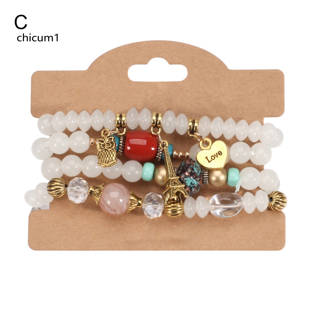 Set 4 Vòng Tay Co Giãn Xâu Hạt Phong Cách Bohemian Dành Cho Nữ