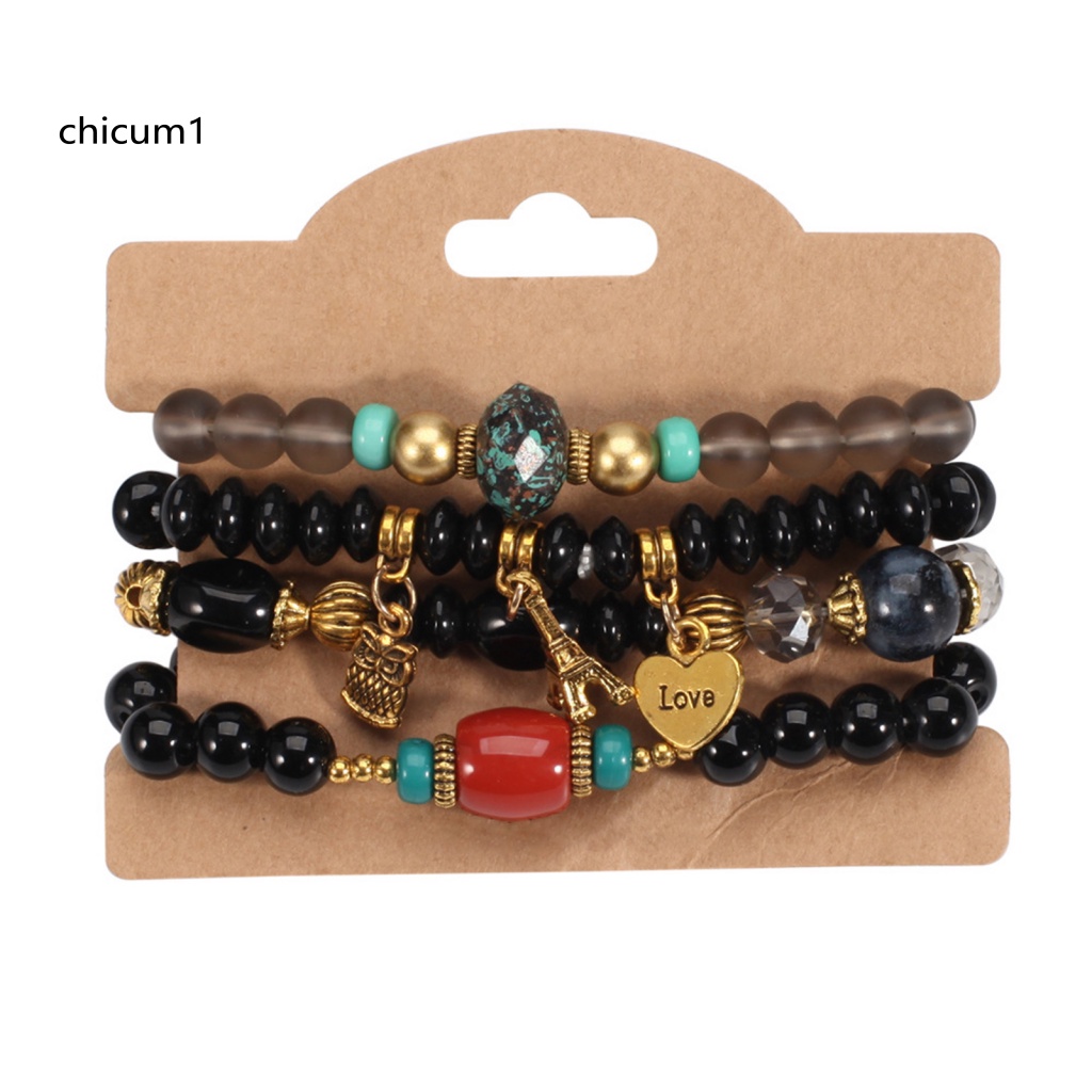 Set 4 Vòng Tay Co Giãn Xâu Hạt Phong Cách Bohemian Dành Cho Nữ