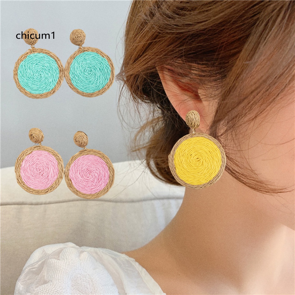 1 Đôi Bông Tai Mây Đan Hình Tròn Màu Sắc Tươi Sáng Cho Nữ