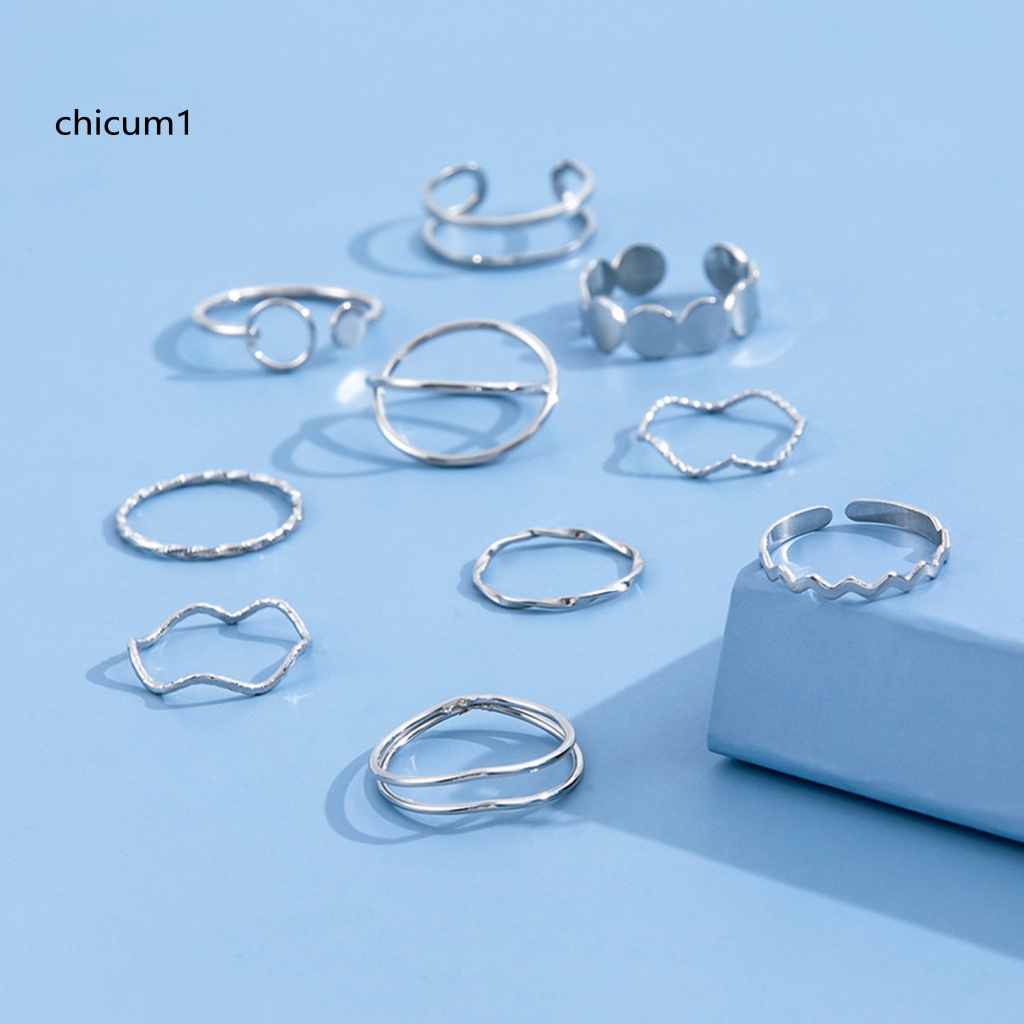 Set 10 Nhẫn Đeo Tay Kim Loại Thiết Kế Đơn Giản Thời Trang Cho Nữ