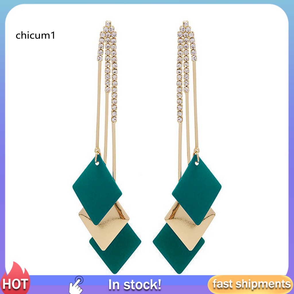 1 Cặp Bông Tai Tua Rua Đính Đá Màu Sắc Tương Phản Phong Cách Bohemian