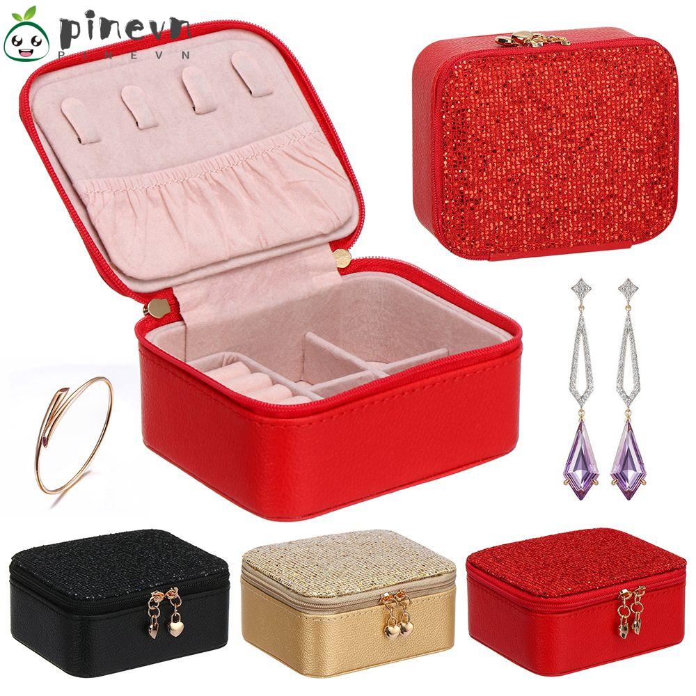 PINEVN Túi Đựng Trang Sức Bằng Da PU Đính Kim Sa Lấp Lánh Thời Trang