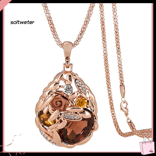 Vòng cổ Mặt Hoa Hồng Đính Đá Hình Giọt Nước