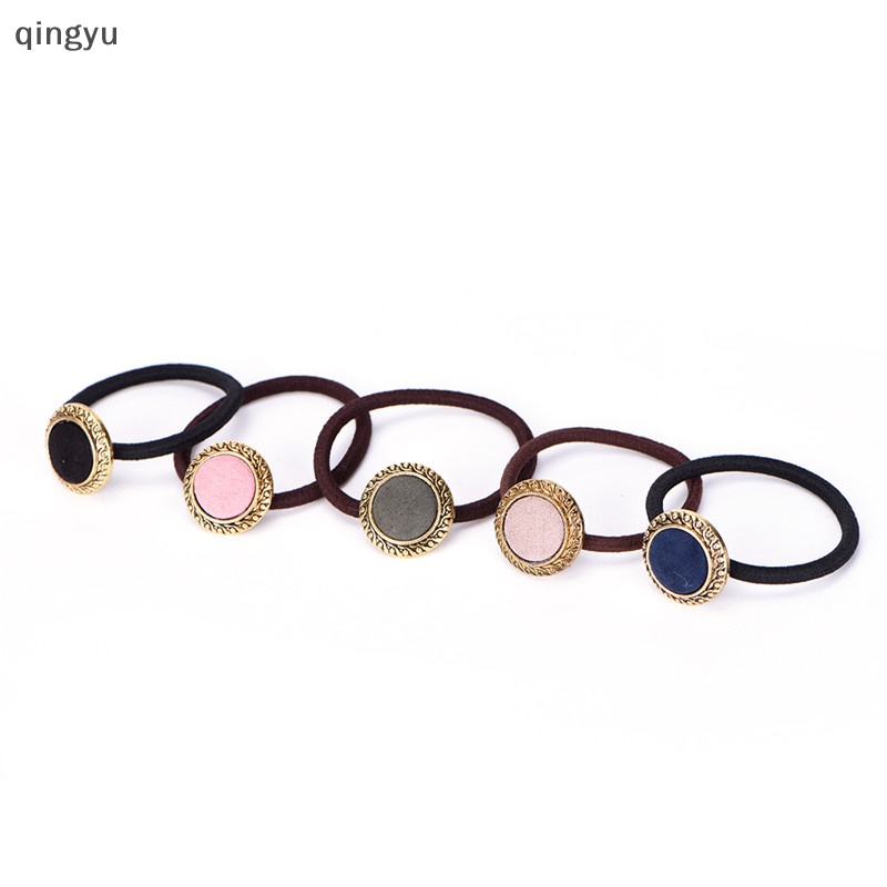 Băng Đô Cài Tóc Co Giãn Đính Nút Phong Cách Vintage Cho Nữ