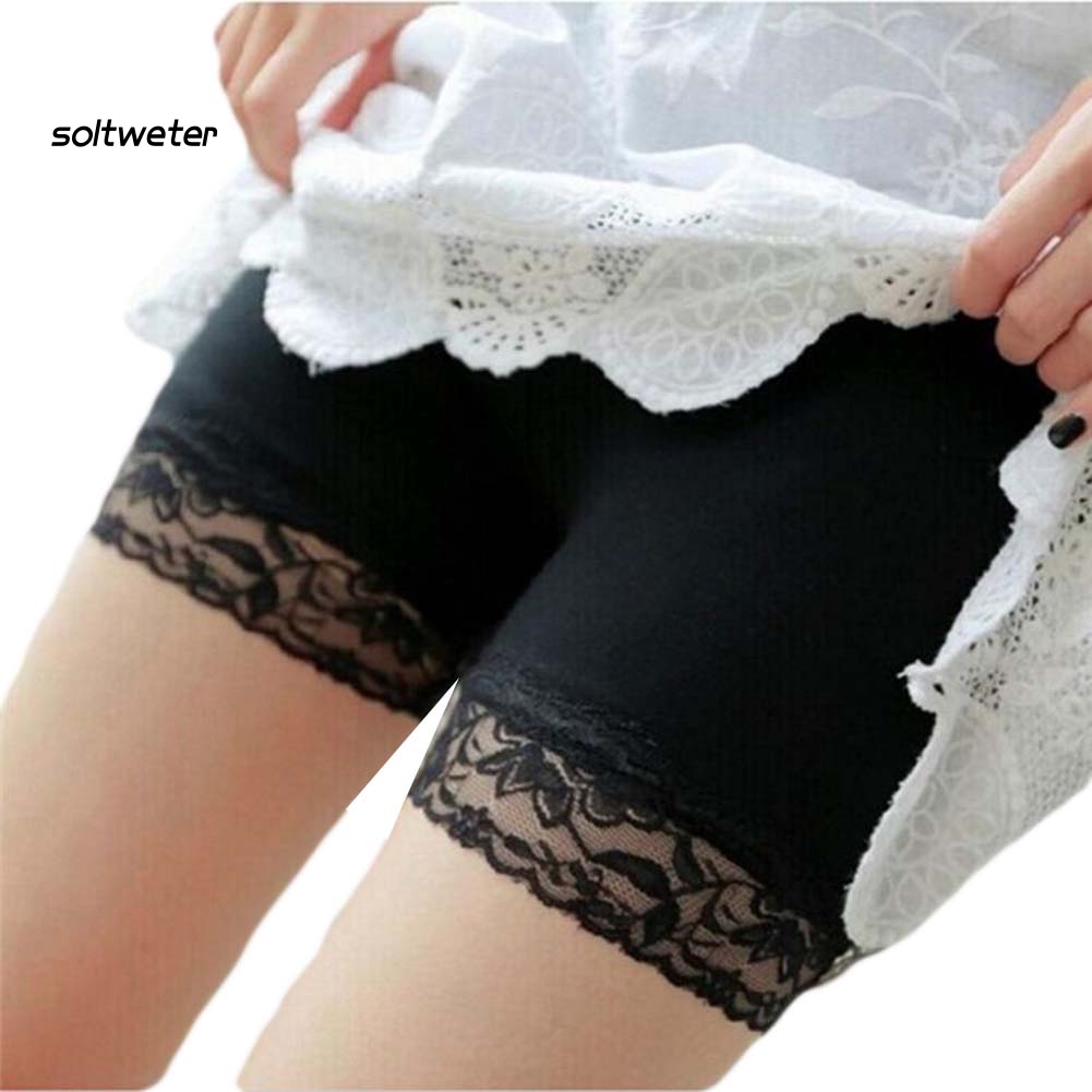 Quần Sooc Legging Màu Sắc Trơn Viền Ren Co Giãn Thoáng Khí An Toàn Cho Nữ