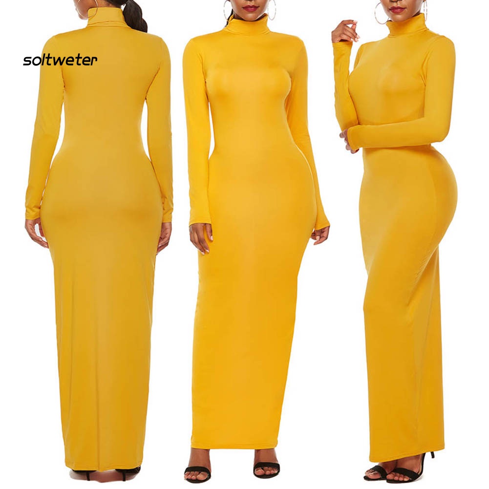 Đầm Tay Dài Cổ Lọ Màu Sắc Thanh Lịch Dành Cho Nữ