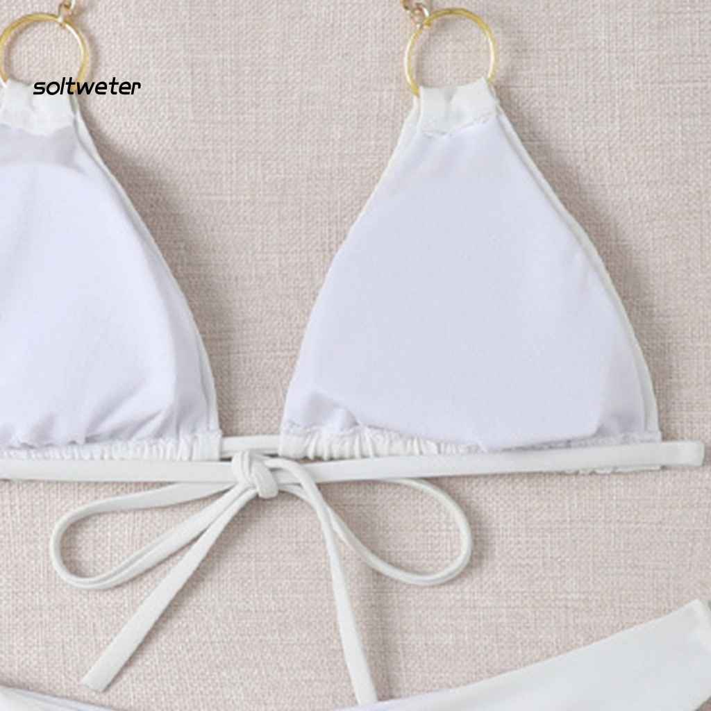 Bộ Bikini 2 Mảnh Màu Sắc Tinh Khiết Có Dây Cột Bằng Kim Loại Có Thể Điều Chỉnh Quyến Rũ Cho Nữ