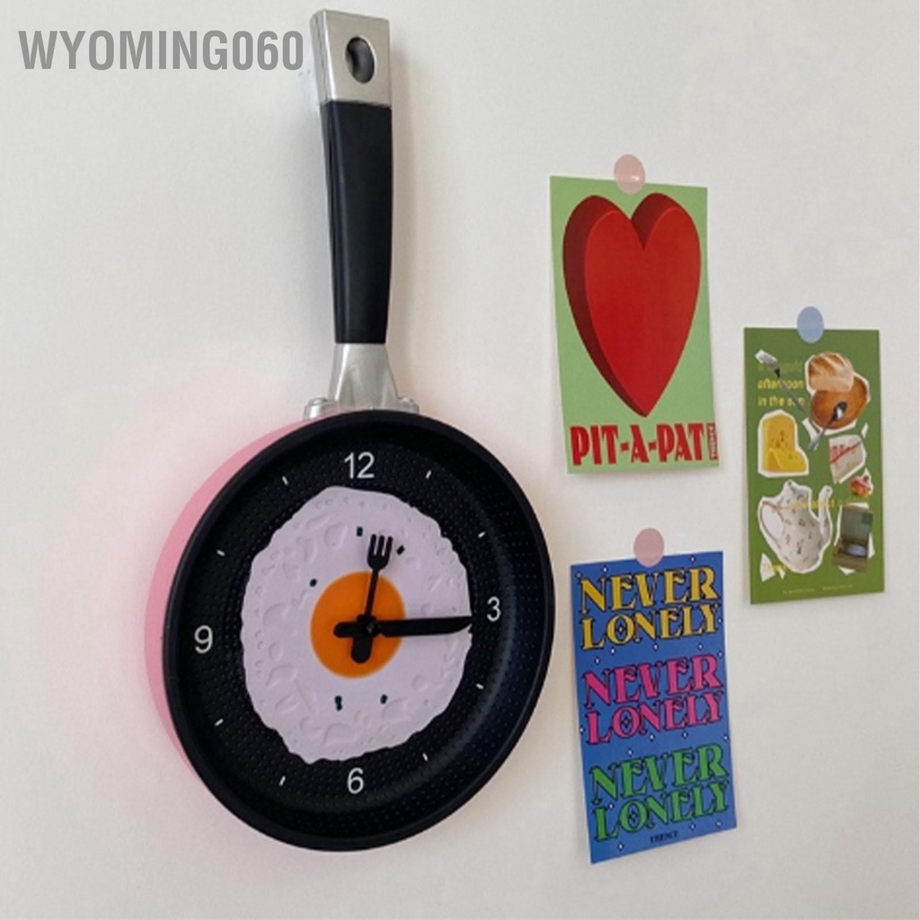 Wyoming060 Đồng Hồ Treo Tường ABS Chiên Trứng Hình Chảo Im Lặng Hoạt Động Bằng Pin Cho Phòng Ngủ Khách Nhà Bếp