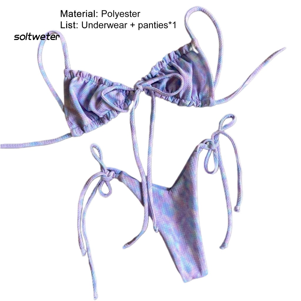 Bộ Đồ Bơi Bikini Hai Dây Buộc Nơ Eo Thấp In Họa Tiết Quyến Rũ Cho Nữ