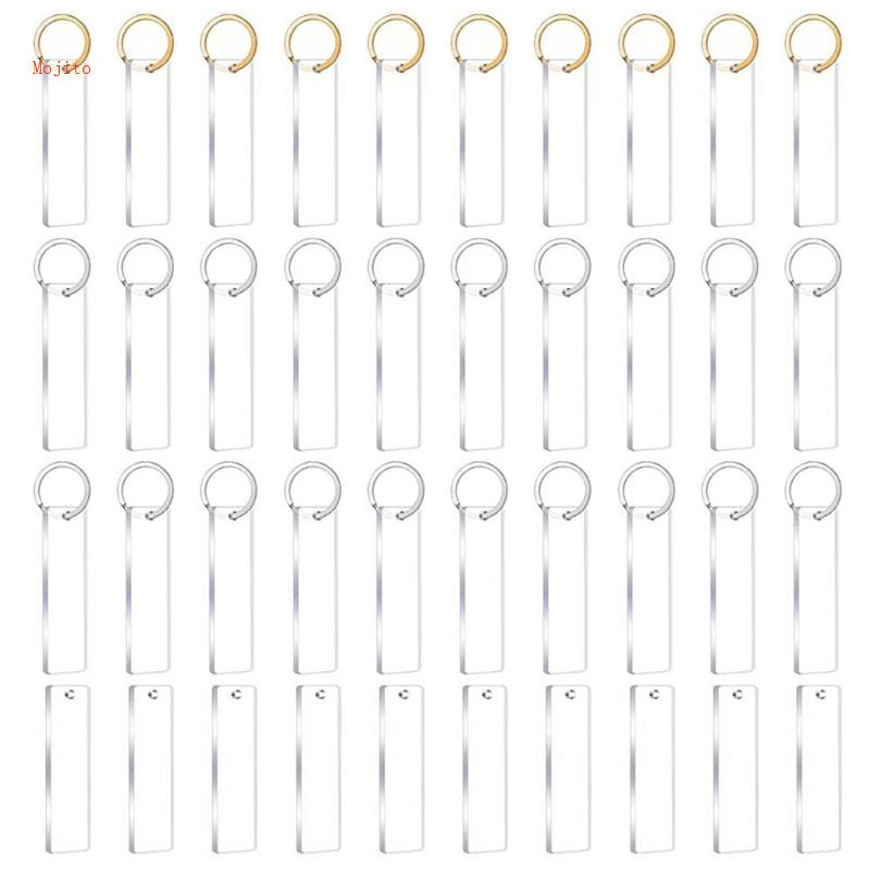 Mojito Set 40 Đĩa Nhựa Acrylic Trơn Trong Suốt Hình Chữ Nhật Kèm 30 Đĩa Thay Thế Cho Móc Khóa