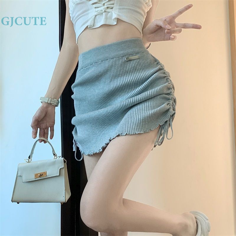 Chân Váy Chữ A Lưng Cao Xếp Ly Màu Xám Dễ Thương Cho Nữ