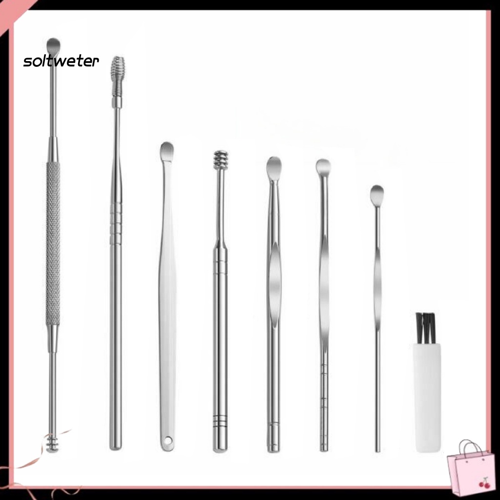 Bộ 8 Dụng Cụ Lấy Ráy Tai Bằng Thép Không Gỉ Kèm Bàn Chải Vệ Sinh Ráy Tai Cho Người Lớn