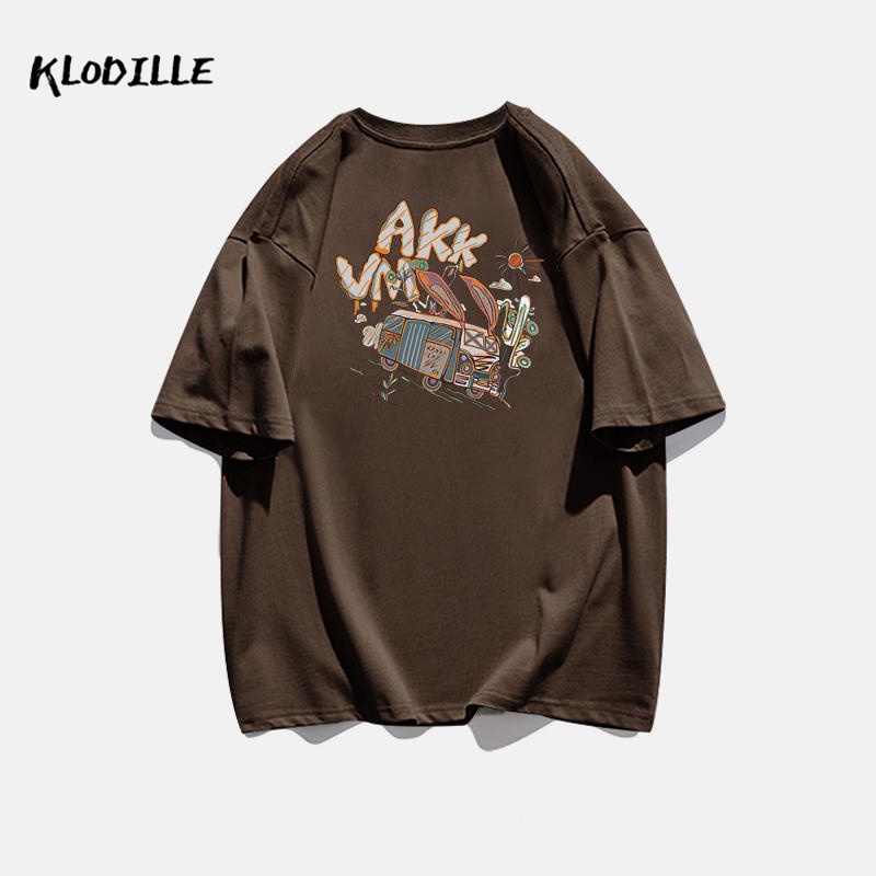 KLODILLE Áo Thun 100% Cotton Tay Ngắn Dáng Rộng In Hoạ Tiết Đơn Giản Trẻ Trung Cho Nam Giới Local Brand