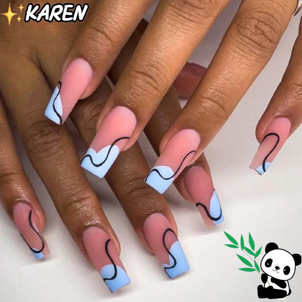 KAREN Bộ 24 Móng Tay Giả Có Thể Tháo Rời