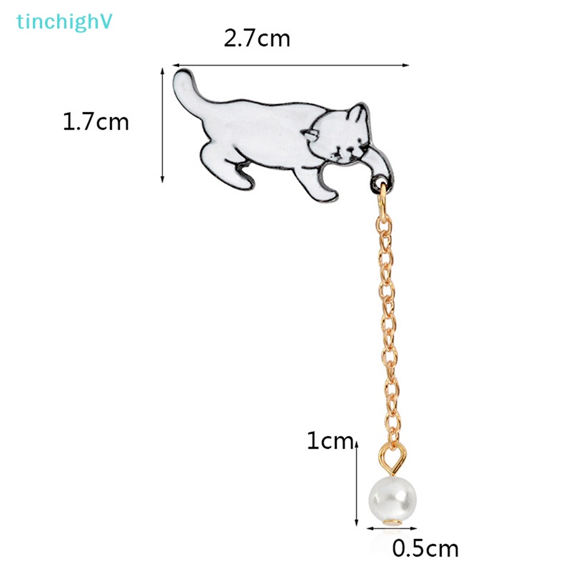 [TinchighV] Trâm Cài Áo Hình Mèo Tráng Men Đính Ngọc Trai Tráng Men Dễ Thương Làm Quà Tặng Cho Nữ [