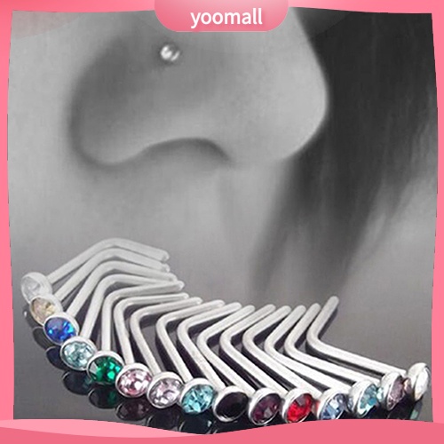 Set 10 Khuyên Mũi Thép Không Gỉ Đính Đá Nhân Tạo Thời Trang