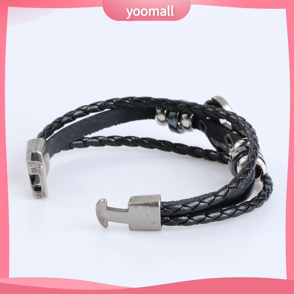 Vòng Tay Da Mặt Mỏ Neo Kim Loại Phong Cách Vintage Cho Nam