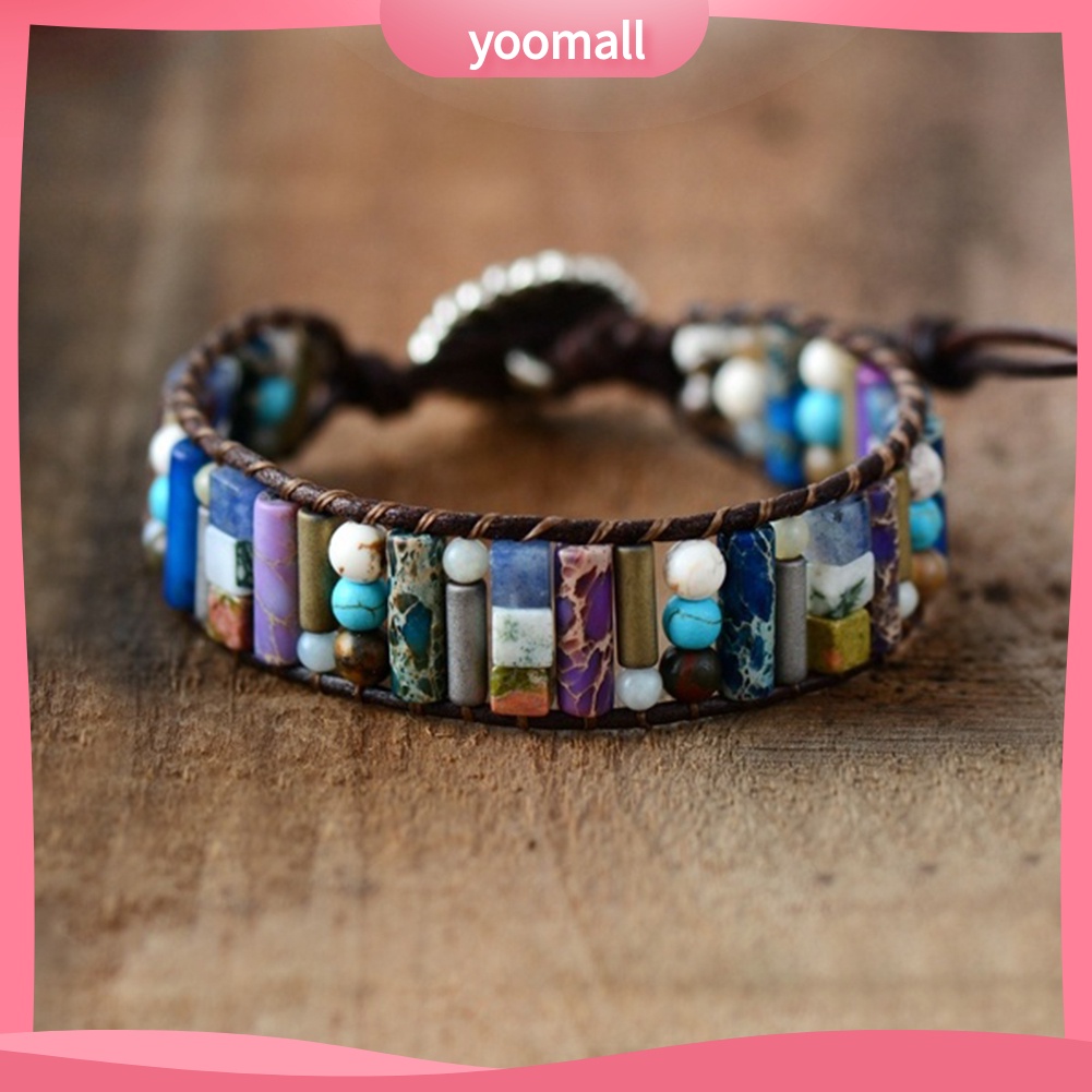 Vòng Tay Dây Da Giả Nhiều Lớp Đính Đá Quý Phong Cách Boho Cho Nữ