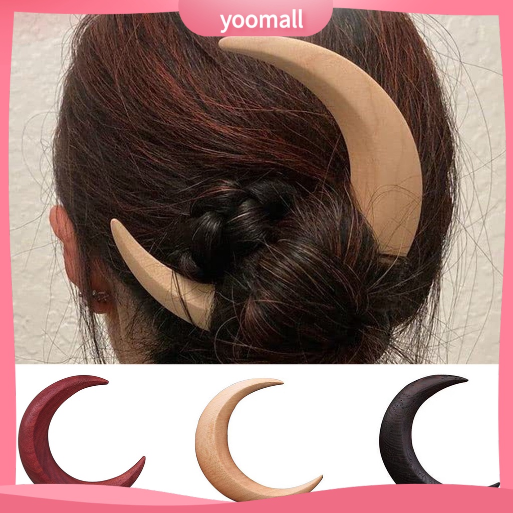 Trâm Cài Tóc Bằng Gỗ Hình Bán Nguyệt / Mặt Trăng Phong Cách Cổ Điển Thanh Lịch Dành Cho Nữ