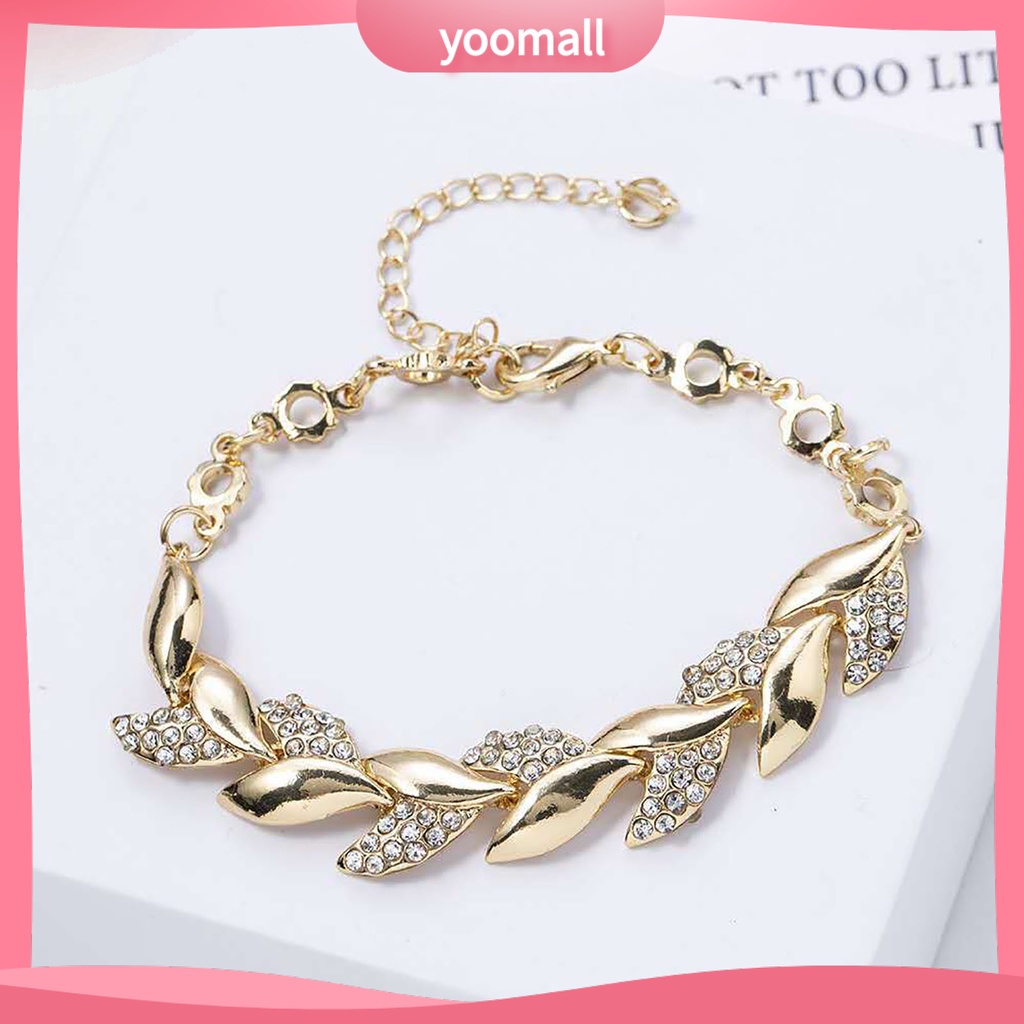 Vòng Tay Hình Chiếc Lá Đính Đá Có Thể Điều Chỉnh Kích Thước Cho Nữ