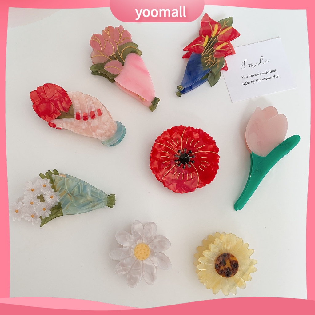 Kẹp Tóc Tạo Kiểu Răng Chéo Hình Hoa Tulip Axit Acetic Màu Sắc Tươi Sáng