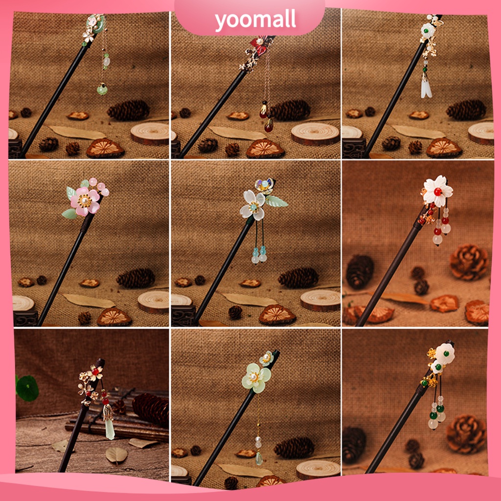 Trâm Cài Tóc Bằng Gỗ Đính Hạt Và Tua Rua Phong Cách Trung Hoa Cổ Điển Cho Nữ