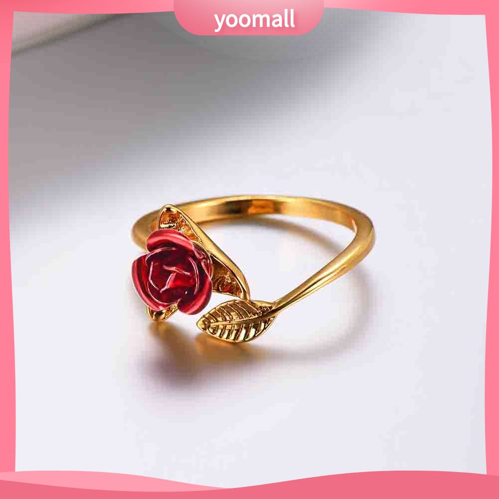 Nhẫn Đính Hôn Mở Hình Hoa Hồng Có Thể Điều Chỉnh Kích Cỡ Dành Cho Nữ